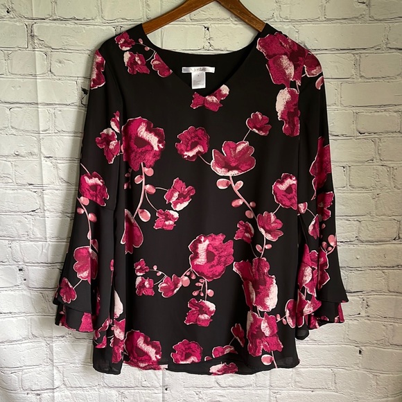 K. Jordan Black & Pink Floral Print Blouse Size S - Picture 1 of 6
